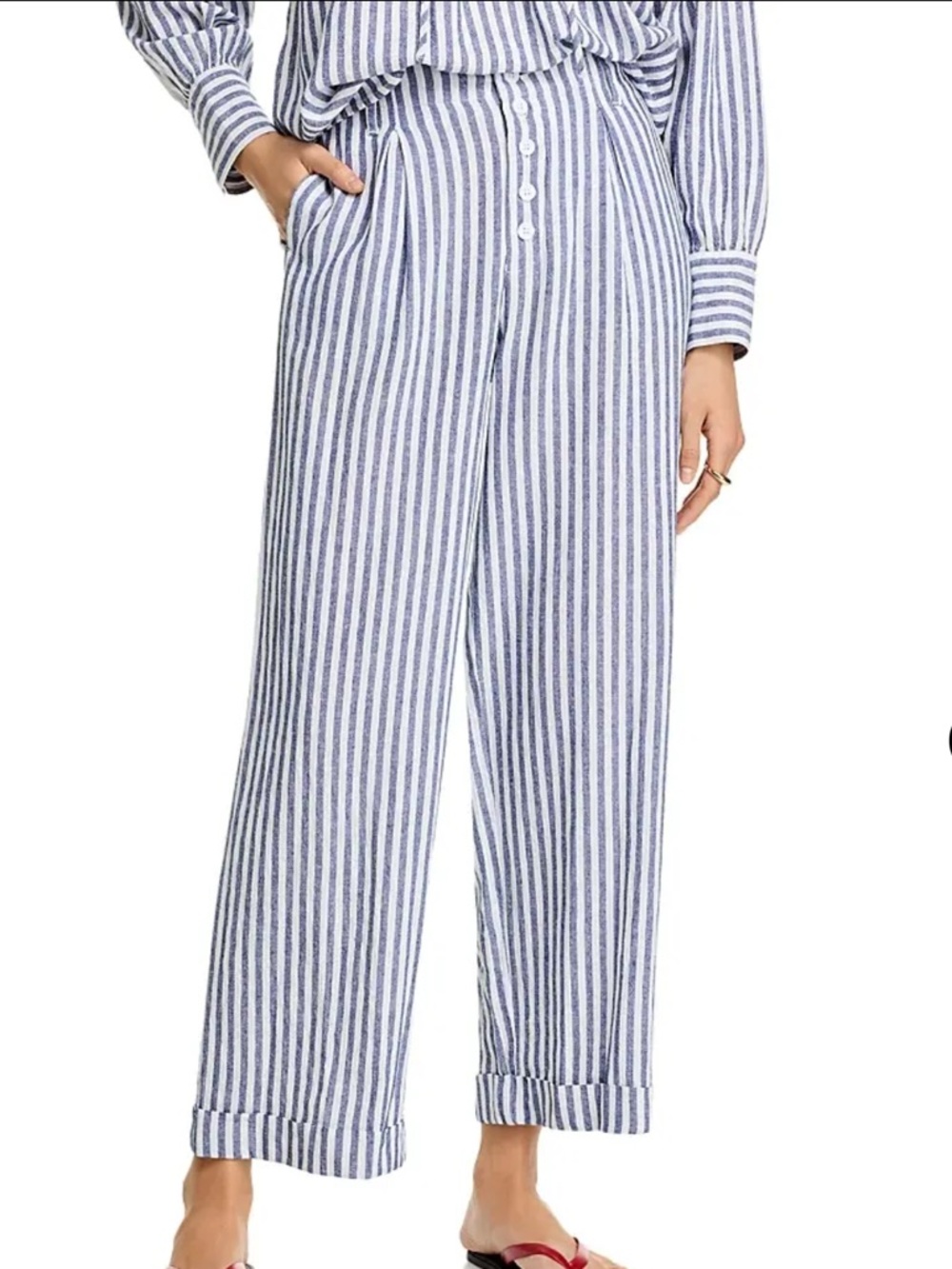 Aqua Striped Wide Leg Linen Blend Pants Size XXS Blue White Ankle Crop